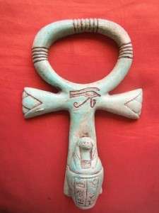   Antique Handmade Egyptian Wall Plaque Ancient Cross ANKH Amulet Statue