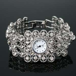 Silvery Diamond Women Girls Alloy Quartz Circle Macrame Wrist Watch