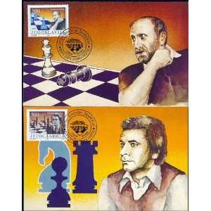  Chess on Stamps Postcards Fischer Spassky Yugoslavia Very 