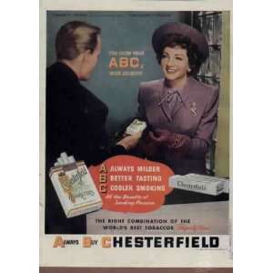 COLBERT. 1946 Chesterfield Cigarettes Ad, A3131. See CLAUDETTE COLBERT 