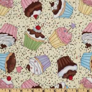  44 Wide Sweet Shoppe Tossed Cupcakes Vanilla Fabric By 
