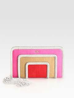 Anya Hindmarch   Colorblocked Straw & Leather Clutch