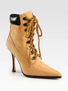 Manolo Blahnik   Suede and Leather Lace Up Ankle Boots