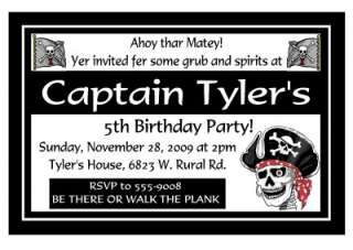 PERSONALIZED PIRATE BIRTHDAY PARTY INVITATIONS ~ black  