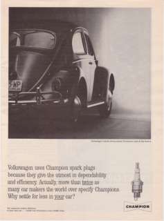 1963 Volkswagen Beetle Champion Spark Plugs vintage ad  