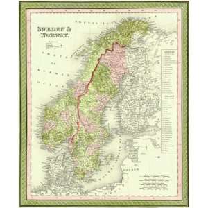  Map of Sweden & Norway by Samuel Augustus Mitchell 