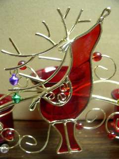 New ~ STAINED GLASS REINDEER VOTIVE CANDLE HOLDER SET  