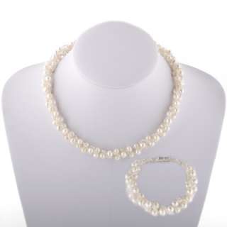 Twisted Freshwater Cultured Pearls Necklace & Bracelet  