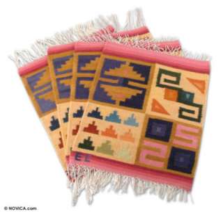 INCA CALENDAR Hand Woven Wool Placemats Set 4 PERU 