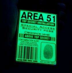 GLOW IN THE DARK Area 51 ID Security pass badge card  