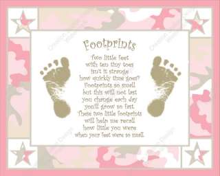 Pink and Khaki Camo Babys Footprint with Poem  