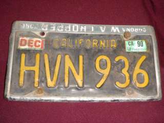   black gold California license plate HVN 936 Corona Ford Frame CA metal