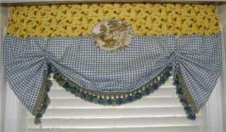 Custom VALANCE French Country Roosters Balloon CURTAIN Yellow Blue 