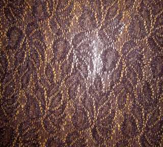 New Plum & Gold Metallic Floral Polyester Lace Fabric  