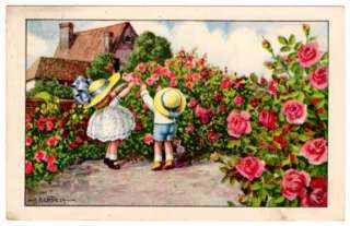 Bertiglia Art Postcard Children in Garden of Roses  