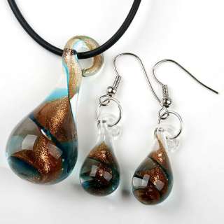 Blue Lampwork Glass Beads Jewelry Pendant Earring Set  