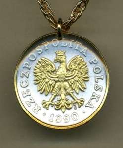 Gold/Silver Necklace, Polish 50 Zlotych Eagle w/Crown  