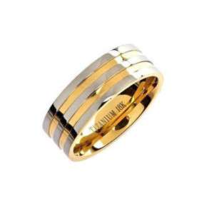 TWO TONED NEW TITANIUM & 18K GOLD LINED RING SIZE 13.5  