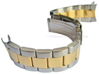 Hadley Roma Gold Stainless Steel Two Tone Curved End Metal Watch Band 
