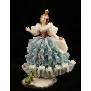  German Dresden Lace Porcelain Figurine Princess and Frog 