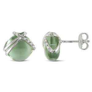   TGW Green Amethyst 1/10 CT TDW Diamond Ear Pin Earrings (I3) Jewelry