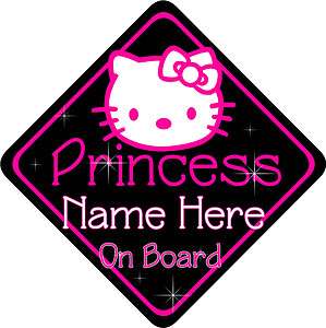 Hello Kitty Princess Personalised Baby On Board Car Sign New Hot Pink 