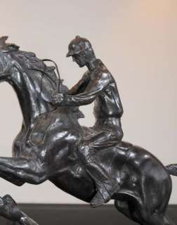 French Bronze Horse Jockey Bonheur Horses Jump Statue  