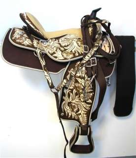 17 WESTERN SYNTHETIC BROWN TRAIL HORSE SADDLE 5PC SET  