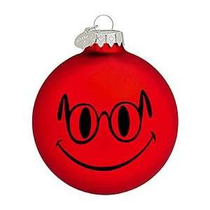  Red Smile Face with Glasses Glass Ornament