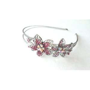 Rhinestone Crystal Bling Bridal Fashion Hot Pink Metal Headband Tiara 