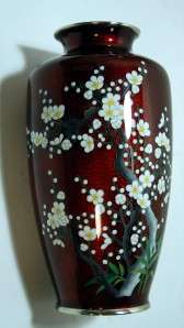 FINE PEONY Japanese Ikebana Cloisonne Flower Vase w BOX  