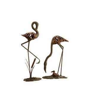  Garden Bronze Flamingo Outdoor Statue Pair