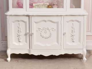   Cottage Chic White Glass China Cabinet French Style Roses Vintage