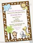  Invitations JUNGLE BABY SHOWER BIRTHDAY monkey safari giraffe jungle 