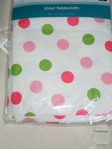Green/Pink Polka Dot Vinyl Tablecloth 52x70 Oblong NEW  