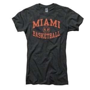 Miami Hurricanes Womens Heather Black Reversal Basketball Ring Spun T 