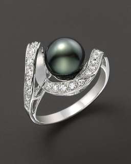 Tahitian Pearl Ring with Diamonds, 9 10 mm   Jewelry & Accessories 