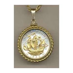   Toned Gold on Silver British Sailing ship, Coin Necklaces Beauty