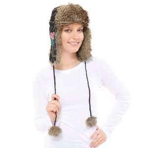Betsey Johnson Embroidered Gray Leopard with Chain Trapper Hat