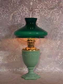 Aladdin Green Moonstone/Jadeite Vase Lamp w/Cased Shade  