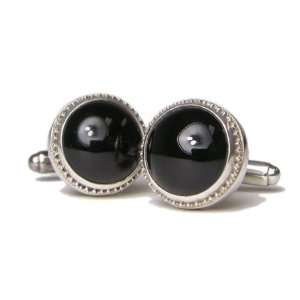  Black Marble Gaze Onyx and Sterling Silver Cufflinks DD 