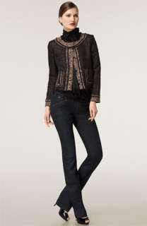 Satin Blouse & Jeans with Bouclé Jacket  