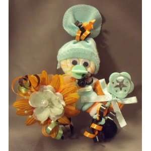 Fall Halloween Mini Sock New Mom Corsage & Baby Shower Gift in One 