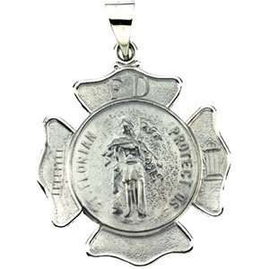  Hollow St. Florian Medal 25.25mm   14k White Gold Jewelry