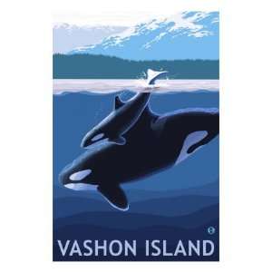  Vashon Island, Washington, Orca and Calf Giclee Poster 