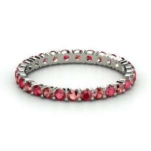Rich & Thin Eternity Band, 14K White Gold Ring with Red Garnet & Ruby
