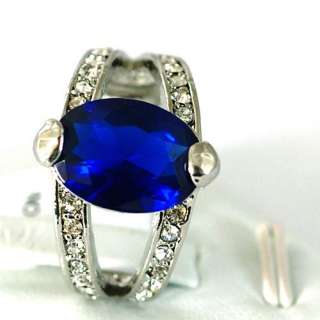   GP Shiny Oval Sapphire Gemstone CZ Finger Ring Fashion Jewelry  