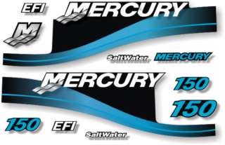 Mercury outboard motor 150hp Blue decals graphics  