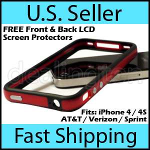 New Apple iPhone 4 4G 4S Black+Red Bumper Case Metal Buttons AT&T 
