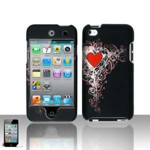  Black with Pink Gothic Vine Heart Rubber Texture Apple Ipod 